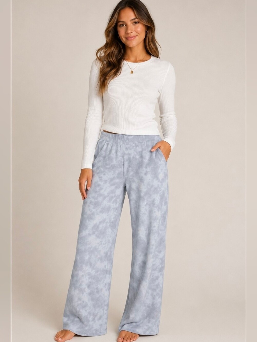 Aerie Pull On Wide Leg Gray Tie Dye Lounge Pant Sz L